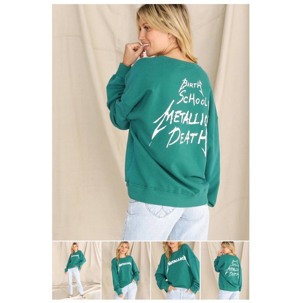Daydreamer Metallica Sweatshirt Women M Green Birth School Metallica Death NWT - Picture 2 of 14